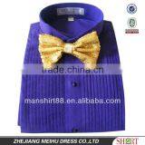 2016 Men's Purple Wing Collar Tuxedo Shirt With Golden Bowtie thumbnail-1