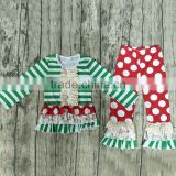 Yawoo Hot Sale Infant Baby Cotton Ruffle Clothing Set Christmas Style Polka Dots Boutique Outfits Xmas Party Kids Clothing Cheap