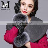 Warm Real Leather Glove With Big Genuine Fox Fur Beautiful Glove thumbnail-3