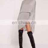 2017 High Quality Grey Long Sleeve Oversized Satin Shirt Dress Designs thumbnail-4