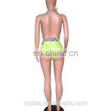 Lemon Gina Contrast Color Leopard Patchwork Sexy Bikini Sleeveless Deep V Neck Hollow Out Open Back One-Piece Swimsuit thumbnail-4