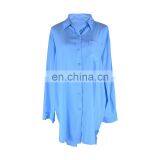 2019 Blue Casual Roll Up Sleeve Womens Tops and Blouses Plus Size Beachwear Women Shirts Blusas Mujer de Moda Blusas thumbnail-5