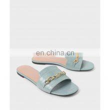 Women Crocodile Design Flat Shoes With Beautiful Chain Ladies Genuine Leather Sandals Shoes thumbnail-1