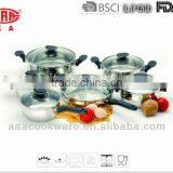 Hot Sale Bakelite Handle 18/8 Stainless Steel Pan Set With Induction Bottom