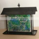 Mosaic Glass Amber Bird Feeder Green And Blue Color