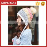V-309 Pretty pom pom slouchy winter knitting women top beanie hat cute knit earflap