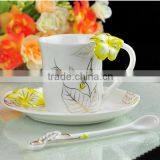 Wholesale Porcelain Hibiscus Gold Traced Tea Cups and Saucers Sets thumbnail-3