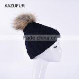 Daily Life Winter Fur Hat Wool Knitted Beanie Hat With Fur Pompoms on Top KZ160075 NAVY thumbnail-1