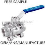 304 Stainless Steel 3PC Ball Valve 1000 WOG Full Port Female Threaded End