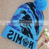 Christmas sale blue pom beanies cheap plain beanies with logo embroidery