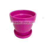 Glazed Ceramic PotSaucer - Hot Pink - 4 1/2 x 4 1/4 with Felt Feet