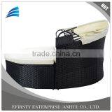 Outdoor Patio Wicker Rattan Sofa Furniture Round Retractable Canopy Daybed Black thumbnail-5