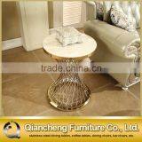 Modern Gold Wire Side Table With Round Manmade Marble thumbnail-1