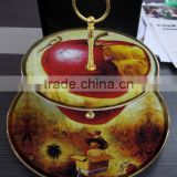 China porcelain two layers circular plate home used Double Cake Dinner Plate with apple fruit decal