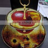 China Porcelain Two Layers Circular Plate Home Used Double Cake Dinner Plate With Apple Fruit Decal thumbnail-1