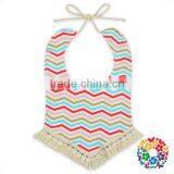 Wholesale Flower Print Organic Baby Bibs One Size Fits Tassel Baby Bandana Drool Bibs thumbnail-5