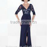 Royal Blue Long Sleeve Deep v Neck Chiffon Lace Mother Bridal Dresses Websites thumbnail-1