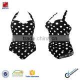 Vintage Floral Print White Polka Black One Piece Bathing Suits