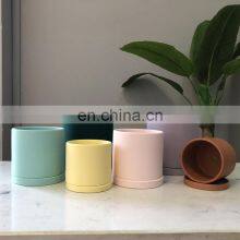 Outdoor Indoor Garden Nordic Round Cylinder Ceramic Terracotta Succulent Plant Planter Flower Pots With Drainage Hole and Saucer thumbnail-2