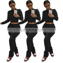 2021 New Design Solid Color Women Hoodies 2 Piece Jogger Sweatsuit Set thumbnail-3