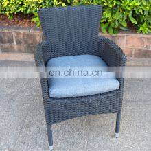 Stock Indoor & Outdoor Black Rattan Wicker Aluminum Dining Chair Patio Chair Armchair With Cushion thumbnail-2