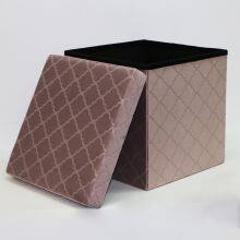 Foldable Storage Pressed Velvet Ottoman thumbnail-2