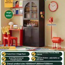 Vintage Metal Glass Bookcase With Curved Glass Door for Study Room | 3C Certified Tempered Glass & Adjustable Shelves thumbnail-1