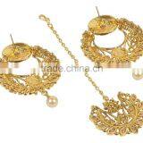 Indian Antique Gold Plated Drop Earrings With Tikka Set For Girls & Women thumbnail-4