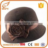 Custom winter wool felt hats brown fedora ladies felt hats with flower bow                        
                                                                                Supplier's Choice