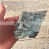 Natural Labradorite Skull Crystal Stone Angel Wings Ornaments thumbnail-6