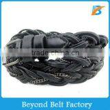 Women's 1" Wide Web Woven Braided Chain Black Faux Leather Belt thumbnail-1