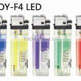 Transparent Cheap Flint Gas Lighter With Angles, LED Lighter.color Gas,8.2mm