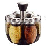 SINOGLASS 6 Jars Stainless Steel Cap With Lazy Susan Triangular Spice Jar Rack Set thumbnail-1