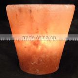 Natural Himalayan Crystal Rock Salt Designed Glass Shape Tea Light/ Candle Holder