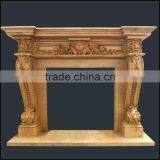 Yellow Marble Fireplace Mantel With Floral Design thumbnail-1