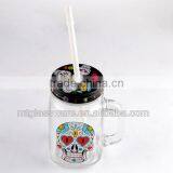 Halloween Smile Skull Decal Glass Mason Jar With Handle 16oz thumbnail-2