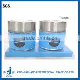 Mini Blue Plastic Sleeves Glass Condiment Tray thumbnail-1