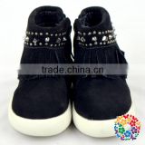 White Flange Black Fringe baby Winter/Autumn boots with gems top