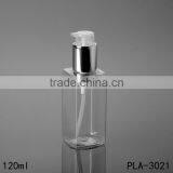 120ml Clear Cosmetic Skin Care Lotion Serum Square Pet Bottle Silver Aluminum Pump Pet Plastic Bottle Best Sellers thumbnail-1