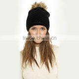 HAODUOYI Winter Knit Fur Ball Decorated Hat Warm Caps for Wholesale thumbnail-5
