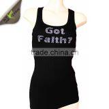 Latest Fashion AKA Afro Girl Rhinestone Transfer Motif On Cotton Black Fabric Tank Top Clothes thumbnail-6