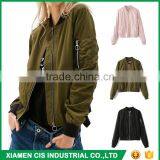 New Arrival Fashion Pure Color 100% Polyester Slim Fit Ladies Pink Bomber Jacket thumbnail-4