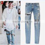 kanye west designer clothes men jeans justin bieber ankle zipper destroyed pants skinny ripped masticate jeans high quality