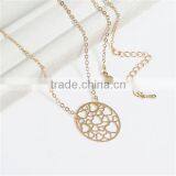 New Fashion Copper Filigree Stamping Necklace Link Cable Chain Gold Plated Round Pendant Heart Carved Hollow 40.5cm Long thumbnail-2