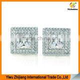 Double Row Diamond Set Square Zircon Platinum Plating Zircon Stud Earrings thumbnail-1