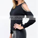 China Fashion Crewneck Sweatshirt Custom Cold Shoulder Long Sleeve Crewneck Sweatshirt With Chain thumbnail-6