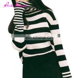 Private label Black and white stripes knit high collar latest design winter sweater women 2017