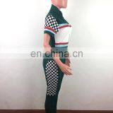 Summer Sexy V Neck Jumpsuits Plaid High Waist Rompers Front Zipper Womens Jumpsuit Bodycon Overalls Short Sleeve Playsuit thumbnail-3