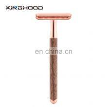 Rose Gold Double Edge Shaving Safety Razors Walnut Wood Shaving Safety Shaver thumbnail-4