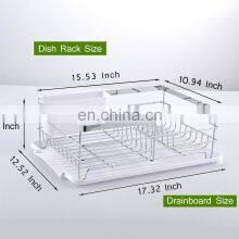 3 Piece Sturdy Kitchen Sink Side Draining Kitchen Counter Top Chrome Dish Drying Rack,Dish Rack and Drainboard Set thumbnail-4
